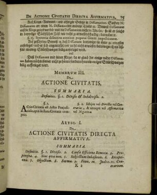 Membrum III. De Actione Civitatis.