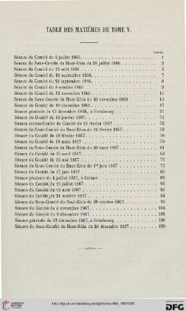 Table des matières du tome V.