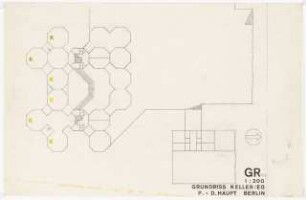 Grundschule Reinickendorf (heute: Reineke-Fuchs-Schule), Berlin-Reinickendorf: 3. Vorprojekt. Grundriss Kellergeschoss, Erdgeschoss 1:200