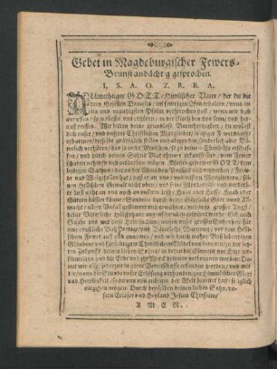 Gebet in Magdeburgischer Fewers-Brunst