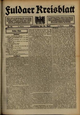 Ausgabe vom Donnerstag, den 30. April 1914.