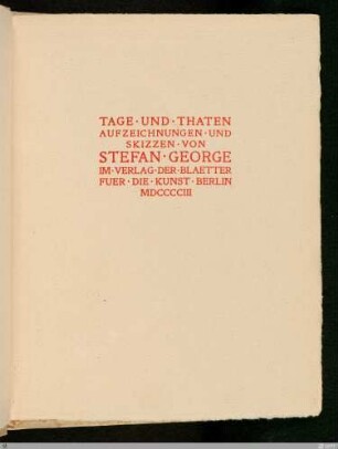 Tage und Thaten : Aufzeichnungen und Skizzen