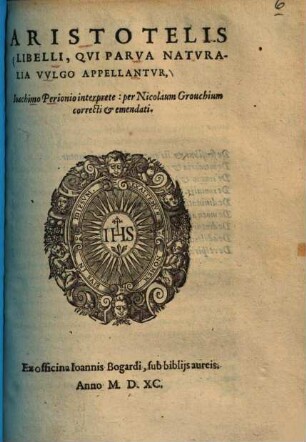 Libelli, qui parva naturalia vulgo appellantur