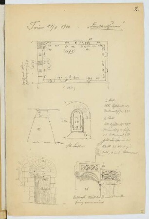 Frankenturm, Trier: Grundriss, Details (aus: Skizzen- und Fotoalbum 19)