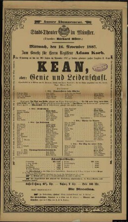Kean, oder: Genie und Leidenschaft