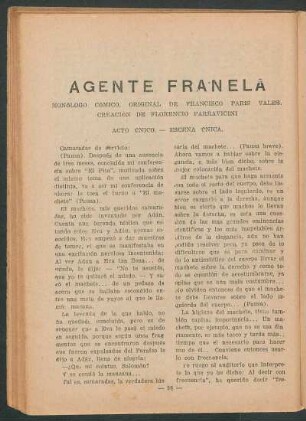 Agente Franela : Monólogo cómico, original de Francisco París Vales, creación de Florencio Parravicini