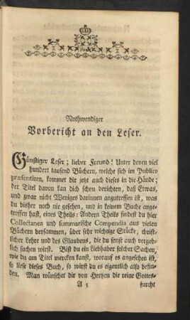 Nothwendiger Vorbericht an den Leser.