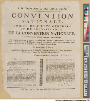 Convention Nationale, Comité De Sureté Générale Et De SuSurveillanc De la Convention Nationale : Du 2 Vendémiaire, l'an III de la République, une & indivisible ...
