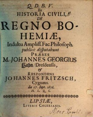 Ex historia civili, de regno Bohemiae