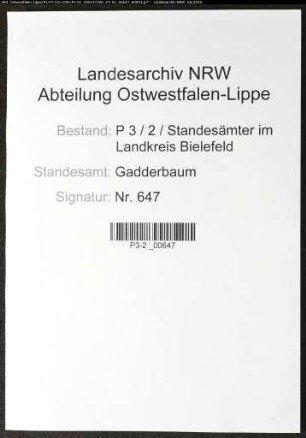 Sterberegister Standesamt Gadderbaum