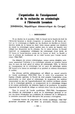 538-541, L'organisation de l'enseignement et de la recherche en criminologie à l'Université Lovanium (Kinshasa, République démokratique du Congo)