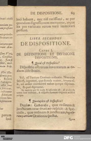 Liber Secundus. De Dispositione.