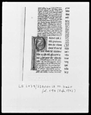 Petrus Lombardus, Commentarius in Epistulas Pauli — Initiale P (aulus), darin ein Drächelchen, Folio 194recto