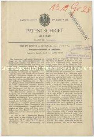 Patentschrift eines Differentialthermometers für Dampfkessel, Patent-Nr. 41849