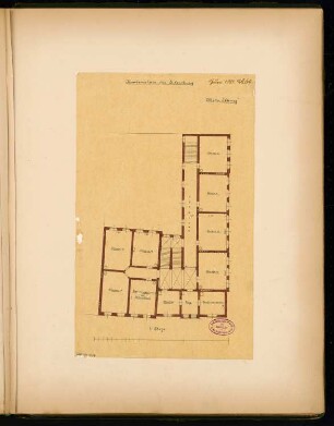 Knabenschule, Eilenburg Monatskonkurrenz Juni 1881: Grundriss 1. Obergeschoss; Maßstabsleiste