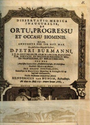 Diss. med. inaug. de ortu, progressu et occasu hominis