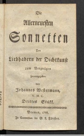 Die allerneuesten Sonnetten. Drittes Stuekk.