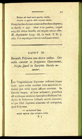 Caput III. Euripidis Polyxena cum decore cadens. [...]