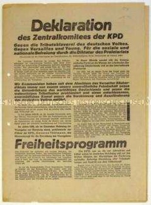 Flugschrift der KPD gegen den Young-Plan und Aufruf zur Unterstützung