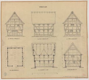 Lienen (Kreis Tecklenburg): Hof Ibershoff. Speicher (Grundriss, Ansichten, Schnitte)