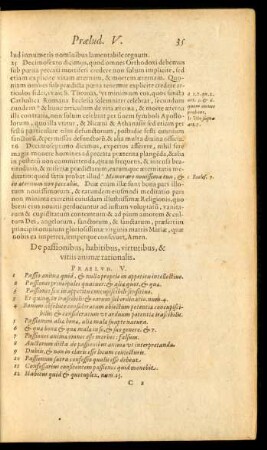 De passionibus, habitibus, virtutibus, & vitiis animae rationalis. Praelud. V.