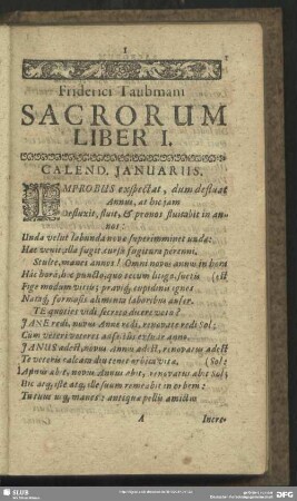 Friderici Taubmani Sacrorum Liber I