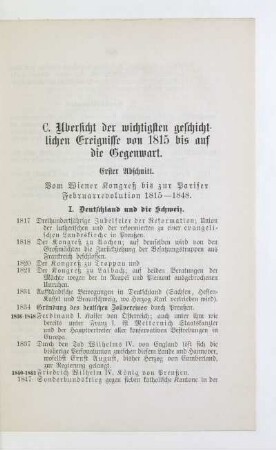 C. Übersicht der wichtigsten geschichtlichen Ereignisse von 1815 bis auf die Gegenwart