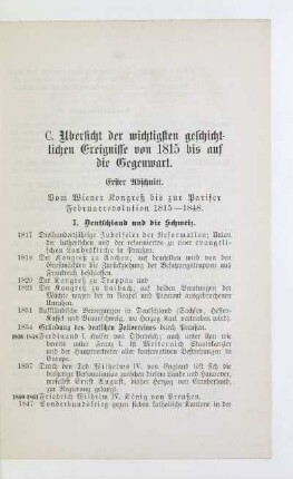 C. Übersicht der wichtigsten geschichtlichen Ereignisse von 1815 bis auf die Gegenwart