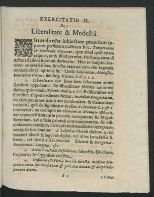 Exercitatio IX. De Liberalitate & Modestia.