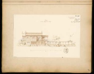 Kaffeehaus am Wasser Monatskonkurrenz März 1873: Aufriss Wasseransicht; 1:150, Maßstabsleiste