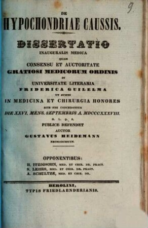 De hypochondriae caussis : dissertatio inauguralis medica