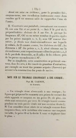 Note sur le triangle circonscrit a une conique.