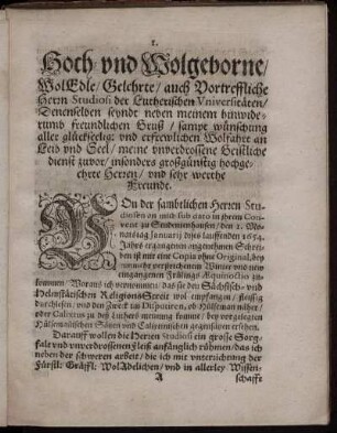 Hoch- und Wolgeborne ... Gelehrte, auch vortreffliche Herrn Studiosi der Lutherischen Universitäten ...