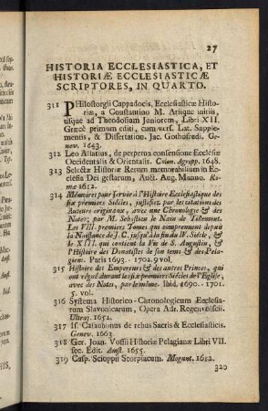 27-57, Historia Ecclesiastica, et Historiae Ecclesiasticae Scriptores, in Quarto - Juridici in Quarto
