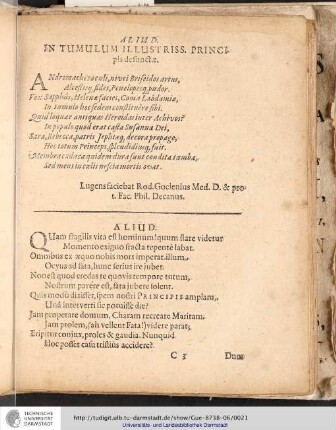 Aliud. En Tumulum Illustriss. Principis defunctæ.
