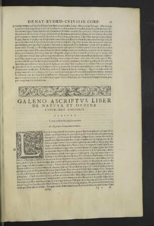 Galeno ascriptus liber de natura et ordine cuiuslibet corporis censura