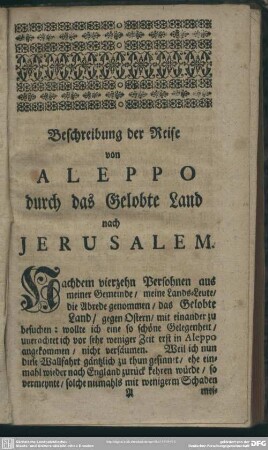 Beschreibung der Reise von Aleppo durch das Gelobte Land nach Jerusalem