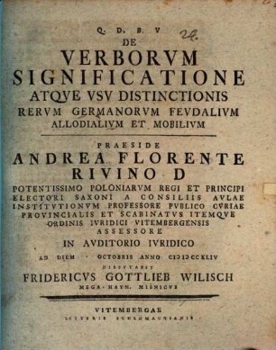 De verborum significatione atque usu distinctionis rerum Germanorum feudalium, allodialium et mobilium