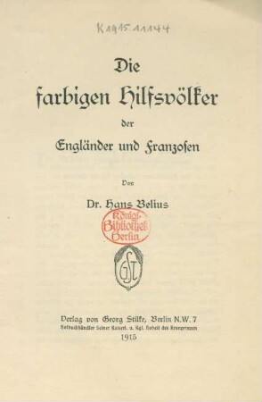 Die farbigen Hilfsvölker der Engländer und Franzosen