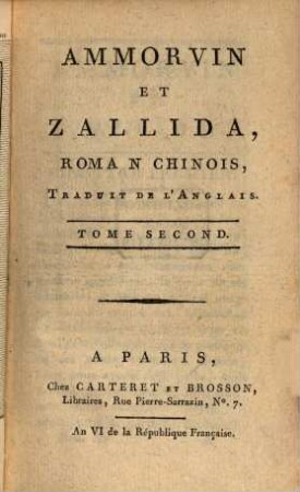Ammorvin Et Zallida : Roman Chinois, Traduit De L'Anglais, 2