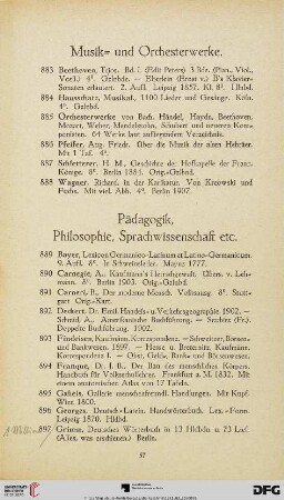 Musik= und Orchesterwerke (Nr. 883 - 888)