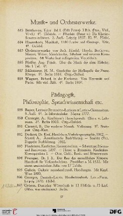 Musik= und Orchesterwerke (Nr. 883 - 888)