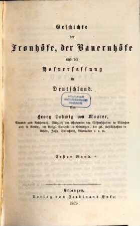Geschichte der Fronhöfe, der Bauernhöfe und der Hofverfassung in Deutschland, 1