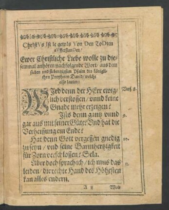 [Text] [...] aus dem sieben und siebenzigsten Psalm des königlichen Propheten David/ welche also lauten: