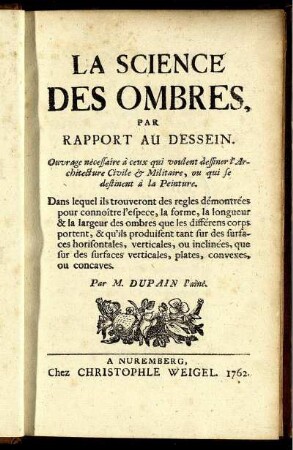 La Science des Ombres par rapport au Dessein.