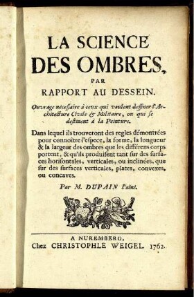 La Science des Ombres par rapport au Dessein.