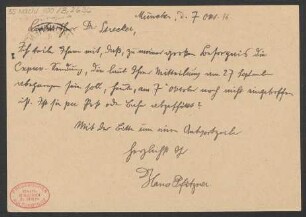 Brief an Ludwig Strecker (senior) an B. Schott's Söhne : 07.10.1946