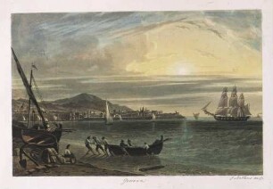 'Genova - F. Martens scul(psit)', Hafen aquarellierte Aquatintaradierung