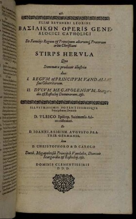 De Familiis Regum & Principum, aliorumq[ue] procerum orbis Christiani Stirps Herula [...]