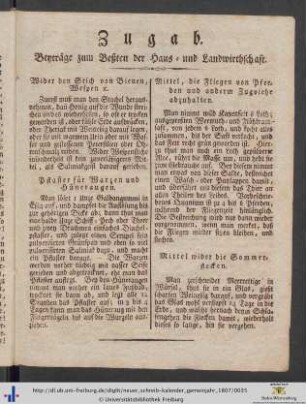 Zugab. Beiträge zum Beßten der Haus- und Landwirthschaft.
